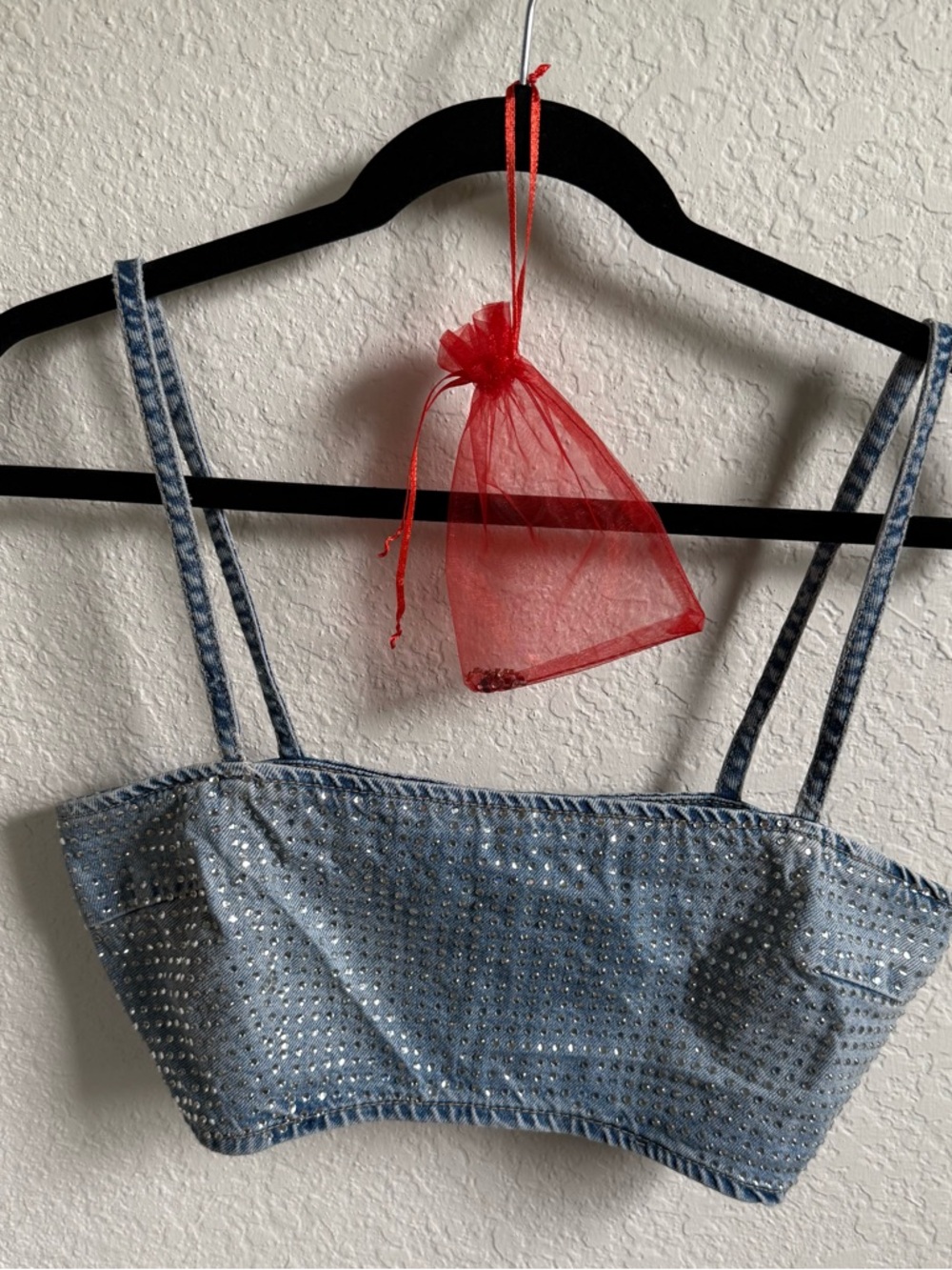 Zara Rhinestone Denim Crop Top